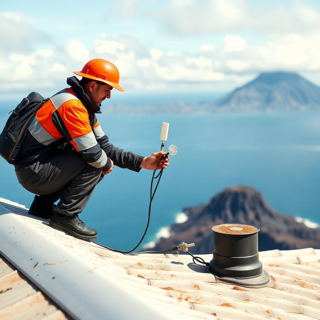Técnico de FLAI instalando antena en un techo